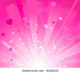 radiant pink background with pink end white  hearts.