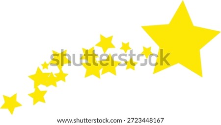A radiant and playful yellow vector illustration depicting a large stylized shooting star accompanied by a dynamic trail of smaller twinkling stars. This clean celestial graphic masterfully captures the magic and wonder of the night sky, representing universal themes of hope, dreams, silent wishes, and spectacular cosmic phenomena. The artwork is professionally engineered for the infant nursery, festive celebration, and interactive gaming industries, making it a premier selection for children’s bedroom wall accents, commemorative birthday party stationery, and high-quality digital assets for power-up icons or rewards. For the creative DIY crafting enthusiasts, the flawlessly smooth scalable vector paths are perfectly optimized for producing custom space-themed clothing, precision vinyl decals for laptop surfaces, and unique scrapbooking components for preserving precious memories. The imagery effectively communicates a sense of rapid movement, artistic inspiration, and the innocence of childhood curiosity. The high-definition EPS format guarantees that the sharp geometric points of the stars remain exceptionally crisp even when expanded for massive wall murals. Whether integrated into digital media to advertise an evening gala or applied to physical merchandise like printed journals and decorative nursery nightlight covers, this shooting star graphic delivers a professional and enchanting visual for all whimsical contexts, ensuring that the globally recognized symbol for a wish is communicated with clarity and joy.