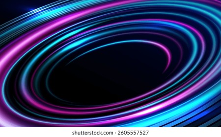 Radiant portal light effect glowing in bright blue swirl patterns on a dark background. Round teleport podium with mystical energy. Fantasy game visual with magical gate design.