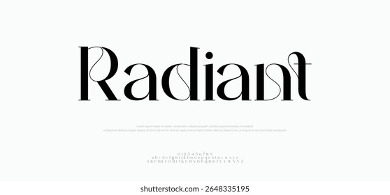 Radiant premium luxury elegant alphabet letters and numbers. Vintage wedding typography classic serif font decorative vintage retro. creative vector illustration