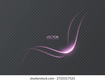 As linhas de luz roxas radiantes formam uma onda fluente com partículas brilhantes e brilho luminoso, uma sobreposição de energia futurista dinâmica para web moderna, banner, cartaz e projetos tecnológicos