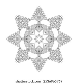 Radiant Realms Mandala coloring book page. Easy Mandala Coloring Book Pages for Adults to Relax, Experiences Give Relief. Resizeable Vector File