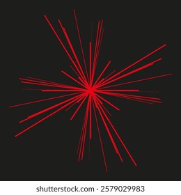 Radiant red burst. Vibrant star lines. Bold black background. Vector star accent.