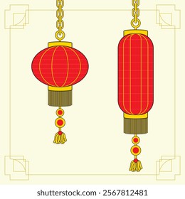 A radiant red Chinese lantern with subtle yellow accents, hanging in front of a light yellow background, embodying cultural richness and festive cheer, ideal for holiday and decoration themes.