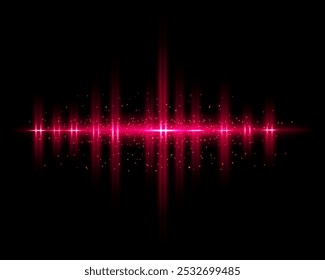 Radiant red glowing light with sparkling particles and beams. Glittering particles of fairy dust. Magic concept. Highlight reflection. Abstract festive Christmas background. Space background.
