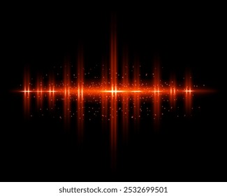 Radiant red glowing light with sparkling particles and beams. Glittering particles of fairy dust. Magic concept. Highlight reflection. Abstract festive Christmas background. Space background.