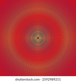 Radiant red pattern. Circular abstract rays. Optical illusion vector. Bright glowing effect.