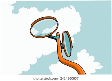 "Radiant Skies: Captivating Convex Mirror Illustration with Lush Green Background"