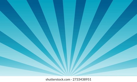 Radiant skyburst pattern with light beams. Blue and white sun rays vector background. Abstract sunshine backdrop for summer beach themes, weather alerts, advertising posters and banner design