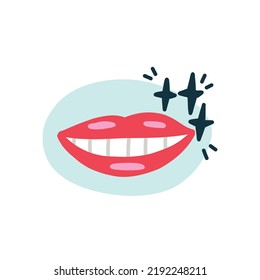 Radiant smile with white teeth element in isolated white background. Vector naive cartoon modern flat style clipart