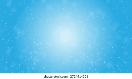 Radiant snowflakes sparkle and fall on a glowing blue background with soft haze
