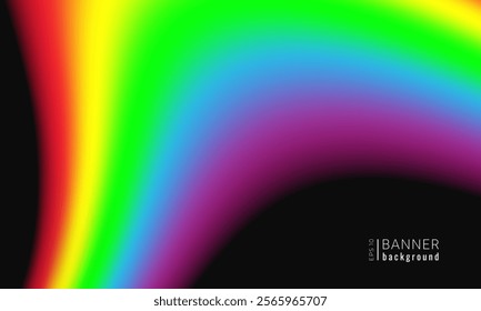 Radiant spectrum wave design against dark backdrop. Blurred, vibrant rainbow gradients create eye-catching backgrounds for lgbtq posters, advertisements, banners. Vector illustration.