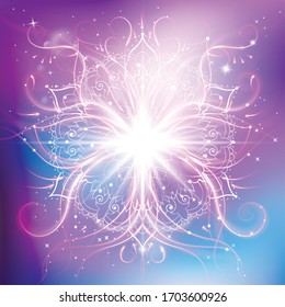 Radiant Spiritual Flower With Rays Of Light, Magic Flower, Enlightenment Or Meditation And Universe, Magic Scene, Abstract Illustration