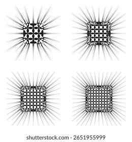 Radiant square icon. Spiky burst pattern. Abstract star Vector. Dynamic line design.