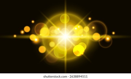 Radiant Star Explosion with Lens Flare and Bokeh. Vector illustration.