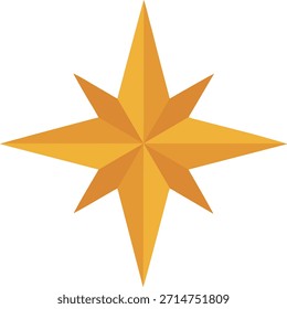 “Estrella radiante de ocho puntas, Vector minimalista plano, ícono naranja dorado”