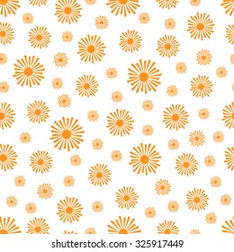 Radiant Sun Pattern Design. Seamless pattern of stylized orange stars out of sun rays on a white background.