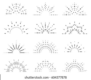 Radiant sunburst lineart icons design set template vector illustration