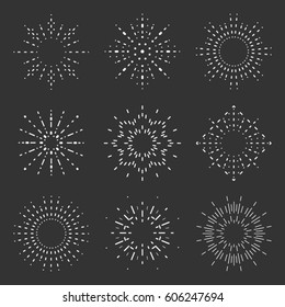 Radiant sunburst lineart icons design set template vector illustration