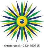Radiant sunburst star design with sharp pointed rays in green yellow blue colors starburst graphic blue center abstract sun geometric burst vector illustration sunburst starburst explosion