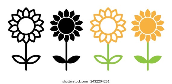 Radiant Sunflower Line Icon. Solar Flora Icon in Outline and Solid Flat Style.