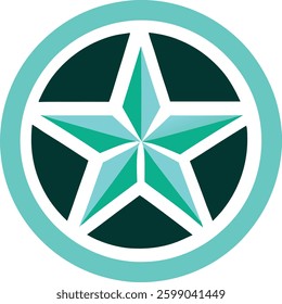The "Radiant Turquoise Circle with Five-Pointed Star" icon features a luminous turquoise circular design, symbolizing clarity and focus. At its center sits a bold five-pointed star, representing excel