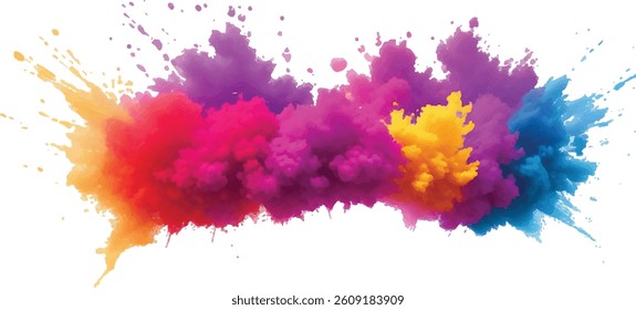Radiant Watercolor Brush Strokes and Explosive Colorful Splashes on a White Canvas, Blending Abstract Art with a Playful, Modern Touch to Create an Exciting and Dynamic Visual Experience.
