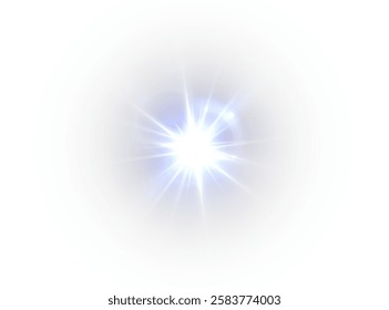 radiant white glow emanating from the center with long rays, symbolizing the sun and a powerful flash. Surrounded by shimmering particles, soft gradients blend into the background, exuding warmth