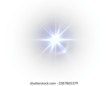radiant white glow emanating from the center with long rays, symbolizing the sun and a powerful flash. Surrounded by shimmering particles, soft gradients blend into the background, exuding warmth