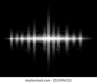Radiant white glowing light with sparkling particles and beams. Glittering particles of fairy dust. Magic concept. Highlight reflection. Abstract festive Christmas background. Space background.
