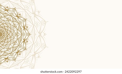 Fondo del vector horizontal de oro blanco radiante adornado con líneas de Mandala floral
