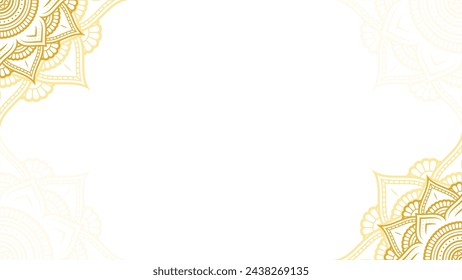 Radiant White Harmony Blank Horizontal Vector Background with Embellished Gold Lotus Mandalas Contour Motif