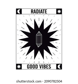 Radiar buenos vibraciones, cristales, vector de fin de texto para todo 