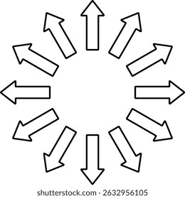 Radiating arrows arranged in a circle