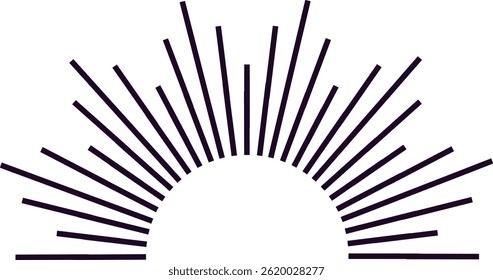 Radiating black lines extend outward from the center, forming a striking semicircle effect that captures a vintage and minimalist aesthetic in graphic design