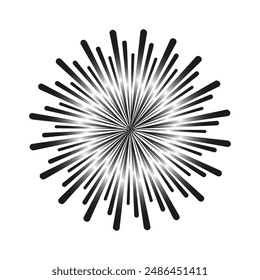 Icono de ráfaga radiante. Vector Sunburst. Blanco y negro. Explosión estelar.