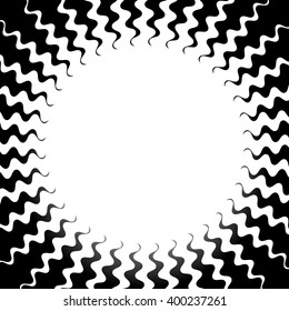 Radiating burst shape with jagged - wavy rays. Inverse artistic background with blank space