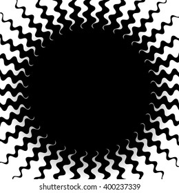 Radiating burst shape with jagged - wavy rays. Inverse artistic background with blank space