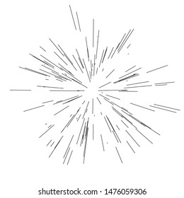 Radiating from the center of thin beams, lines. Vector illustration. Icon black on white. Design element. Dynamic style. Abstract explosion, motion lines from the middle, radiating sharp
