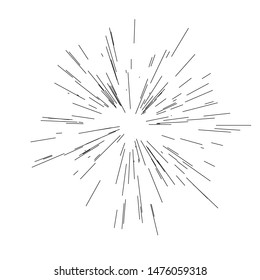 Radiating from the center of thin beams, lines. Vector illustration. Icon black on white. Design element. Dynamic style. Abstract explosion, motion lines from the middle, radiating sharp
