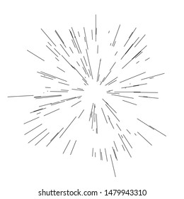 Radiating from the center of thin beams, lines. Vector illustration. Icon black on white. Design element. Dynamic style. Abstract explosion, motion lines from the middle, radiating sharp
