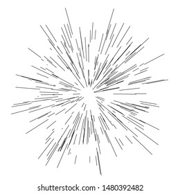Radiating from the center of thin beams, lines. Vector illustration. Icon black on white. Design element. Dynamic style. Abstract explosion, motion lines from the middle, radiating sharp
