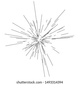 Radiating from the center of thin beams, lines. Vector illustration. Icon black on white. Design element for logo, signs. Dynamic style. Abstract explosion, speed motion lines 