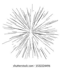 Radiating from the center of thin beams, lines. Design element for logo, signs. Dynamic style. Sun burst, star burst sunshin. Abstract explosion, speed motion lines from the middle, radiating sharp