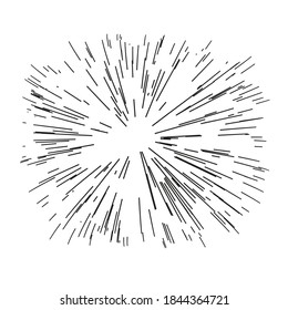 Radiating from the center of thin beams, lines. Dynamic style. Abstract explosion, speed motion lines from the middle, radiating sharp