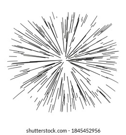 Aus der Mitte der dünnen Balken, Linien. Dynamischer Stil. Abstrakte Explosion, Geschwindigkeitslinien aus der Mitte, strahlend scharf