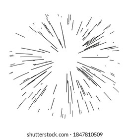 Radiating from the center of thin beams, lines. Dynamic style. Abstract explosion, speed motion lines from the middle, radiating sharp