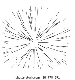 Aus der Mitte der dünnen Balken, Linien. Dynamischer Stil. Abstrakte Explosion, Geschwindigkeitslinien aus der Mitte, strahlend scharf