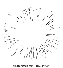 Radiating from the center of thin beams, lines. Dynamic style. Abstract explosion, speed motion lines from the middle, radiating sharp