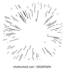 Aus der Mitte der dünnen Balken, Linien. Dynamischer Stil. Abstrakte Explosion, Geschwindigkeitslinien aus der Mitte, strahlend scharf
